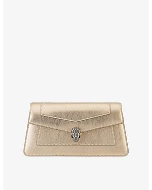 BVLGARI Serpenti Forever Metallic-Leather Clutch - Natural