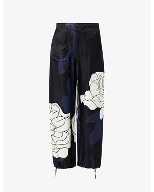 Victoria Beckham Floral-Motif Woven Cargo Trousers - Blue