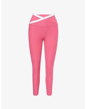 Beyond Yoga Wrap-Around Contrast-Trim Stretch-Woven Leggings - Pink