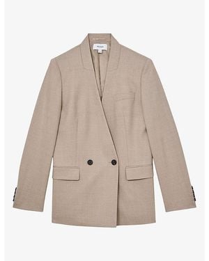 Reiss Juniper Collarless Double-Breasted Wool-Blend Blazer - Natural