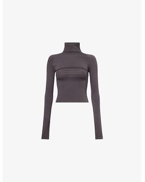 Alaïa Cut-Out Lon-Sleeves Stretch-Woven Top - Purple