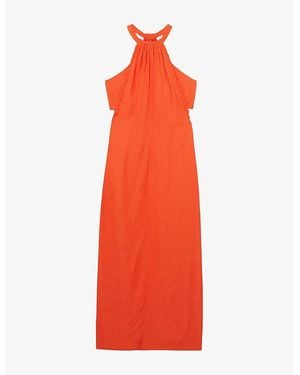Reiss Erika Halterneck Woven Midi Dress - Red