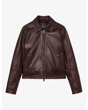 Reiss Sorina Zip-Up Leather Jacket - Brown