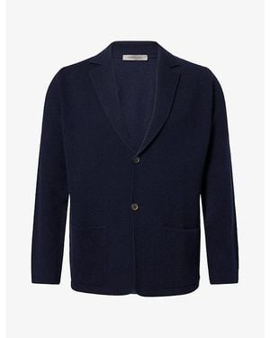 Corneliani Single-Breasted Virgin-Wool Knitted Jacket - Blue