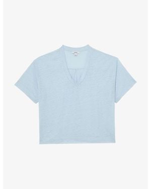Reiss Ember V-Neck Relaxed-Fit Linen T-Shirt - Blue