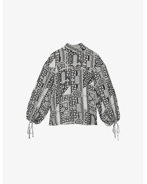 Reiss Harry Tile-Print Woven Blouse - Gray