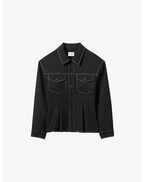 Claudie Pierlot Fitted Peplum-Hem Stretch-Woven Jacket - Black