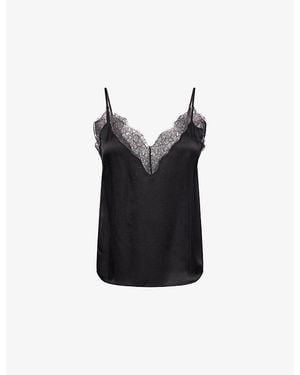 Anine Bing Mael Lace-Trim Silk-Blend Camisole Top - Black