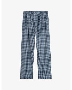 Tekla Checked Cotton Pyjama Bottoms - Blue