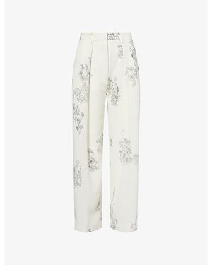 Victoria Beckham Floral Wide-Leg Stretch-Woven Trousers - White