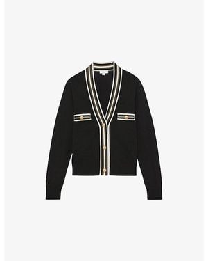 Reiss Danni Tipped Button-Through Knitted Cardigan - Black