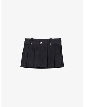 Maje Patch-Pocket Mid-Rise Pleated Stretch-Denim Mini Skirt - Black