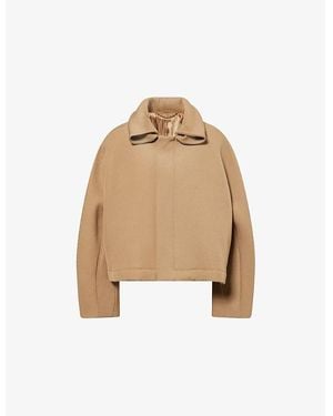 Victoria Beckham Oversized Roll-Collar Wool Bomber Jacket - Natural
