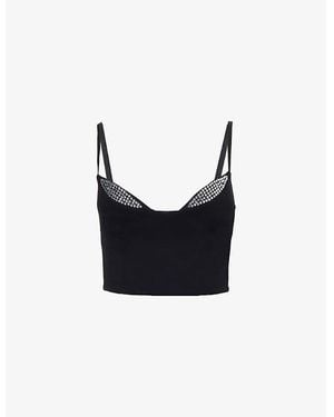 GOOD AMERICAN Ponte Crystal-Trim Woven Bralette Top - Black