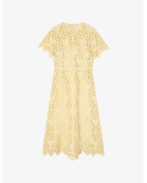 LK Bennett Georgia Lace-Embroidered Short-Sleeve Woven Midi Dress - Yellow
