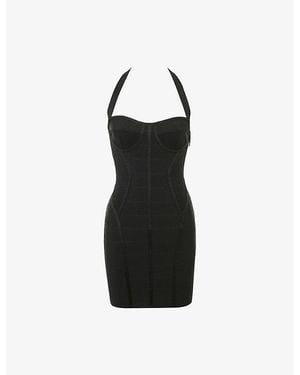 House Of Cb The Sculpt Halter-Neck Bandage Stretch-Woven Mini Dress Xs (A-C Cup) - Black