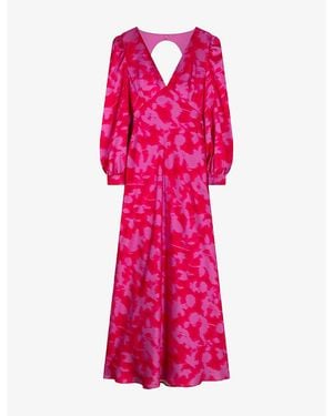 OMNES Francoise V-Neck Floral-Print Satin Maxi Dress - Pink