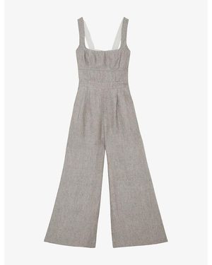 Reiss Flora Wide-Leg Linen Jumpsuit - Gray