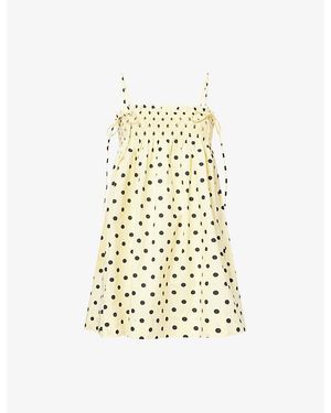 Damson Madder Lilo Shirred Dot-Print Cotton Mini Dress - Metallic