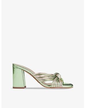 LK Bennett Coletta Knotted-Strap Metallic Faux-Leather Mules - Green