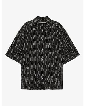 AllSaints Quasar Graphic-Print Linen-Blend Shirt - Black