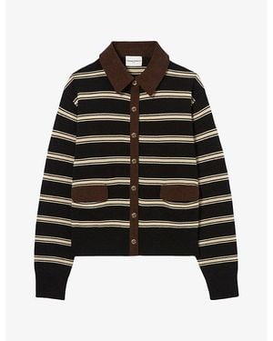 Claudie Pierlot Relaxed-Fit Striped Wool-Blend Cardigan - Black