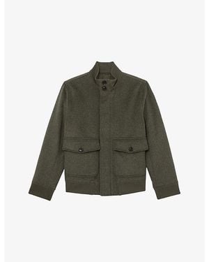 Reiss Hadley Funnel-Neck Wool Bomber Jacket - Green