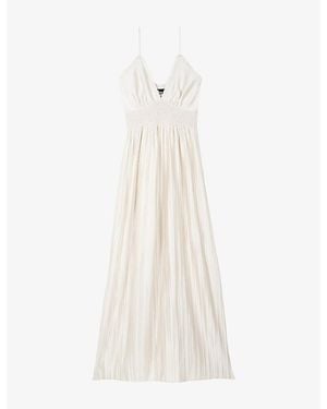 The Kooples V-Neck Shirred-Waist Woven Maxi Dress - White