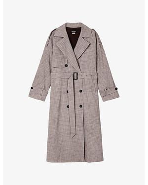 Whistles Checked Belted-Waist Stretch-Woven Trench Coat - Brown