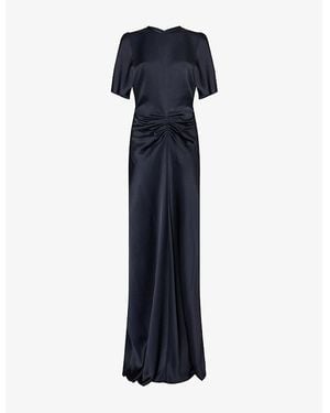 Victoria Beckham Pin-Tuck Waist Satin Flared Gown - Blue