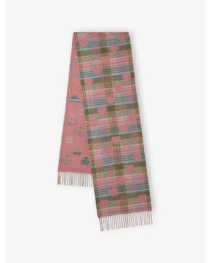 Mulberry Heritage Heart And Check-Pattern Merino-Wool Scarf - Multicolour