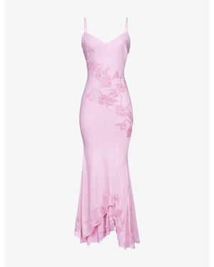 House Of Cb Anastelle Embellished Satin Maxi Dress Xs (A-C Cup) - Pink