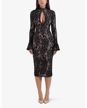 House Of Cb Melina Floral Stretch-Lace Midi Dress in Red | Lyst