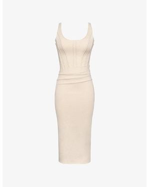 House Of Cb Samya Corset-Bodice Stretch-Woven Midi Dress Xs (A-C Cup) - White