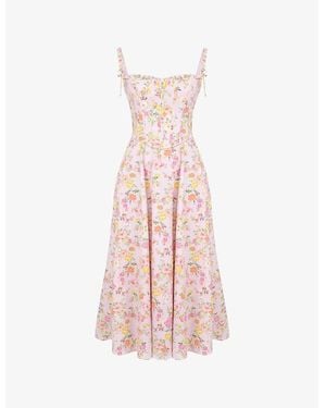 House Of Cb Clarabelle Corseted Floral-Print Stretch-Woven Midi Dress - Pink