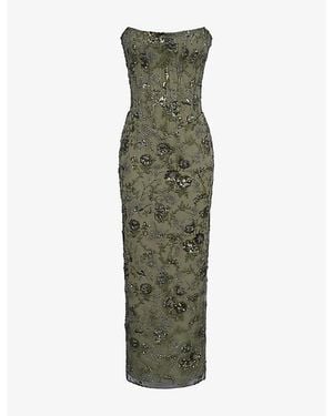 House Of Cb Serelise Hand-Beaded Strapless Woven Maxi Dress - Green