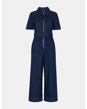 Whistles Pin-Tuck Belted Denim Jumpsuit - Blue