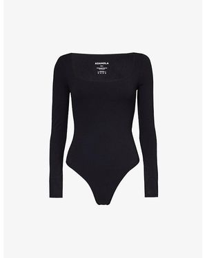 ADANOLA Ultimate Contrast-Trim Stretch-Recycled Polyamide Bodysuit - Black