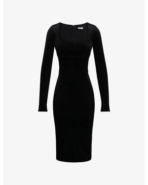 House Of Cb Asha Square-Neck Stretch-Woven Midi Dress Xs (A-C Cup) - Black