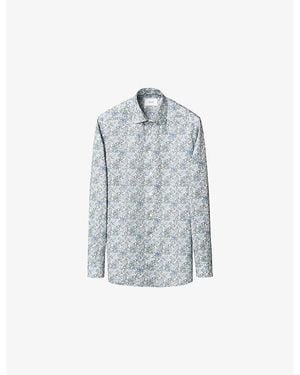 Eton Signature Twill Floral-Print Contemporary-Fit Cotton Shirt - Blue