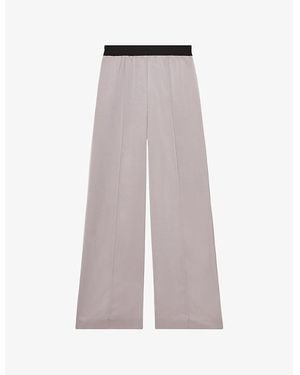 Reiss Elsie Elasticated-Waist Wide-Leg Satin Trousers - Grey