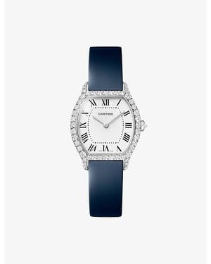 Cartier Tortue Small Model 18Ct- 1.32Ct Brilliant-Cut Diamond And Leather Strap Quartz Watch - Blue