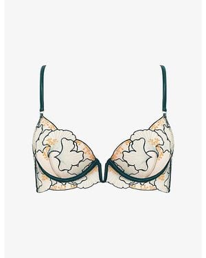 Bluebella Gianna Floral-Embroidered Sheer-Mesh Longline Bra - Multicolour