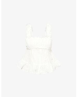 Amy Lynn Rosella Broderie Floral Appliqué Cotton Top - White