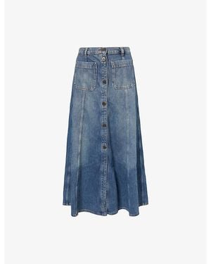 ME+EM Paneled Cotton Denim Maxi Skirt - Blue