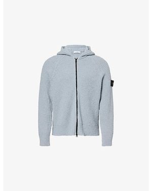 Stone Island Logo-Patch Boucle Cotton-Blend Hoodie - Blue