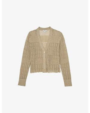 Reiss Suzanne V-Neck Knitted Cardigan - Natural