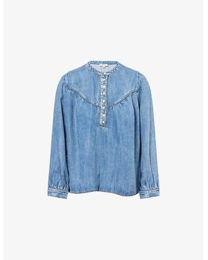 Rails Sunna Puffed-Shoulders Woven Blouse - Blue