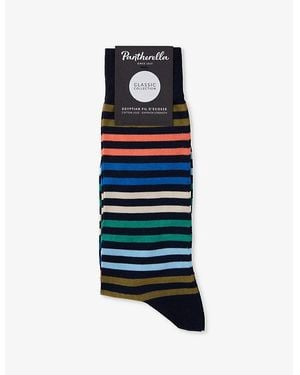 Pantherella Kilburn Stripe Pattern Cotton-Blend Socks - Blue