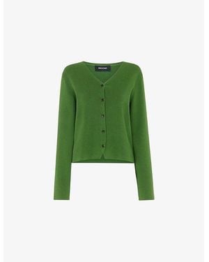 Whistles V-Neck Regular-Fit Stretch Cotton-Blend Cardigan - Green